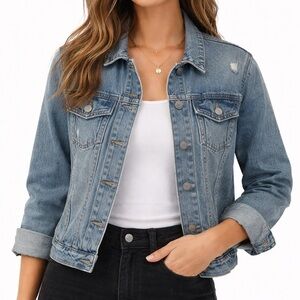 Old Navy Classic Denim Jean Jacket Blue Women’s Large NWOT distressed